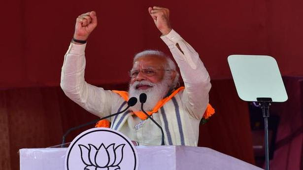  Prime Minister Narendra Modi addressing the public meeting held at Kanyakumari on Friday. 