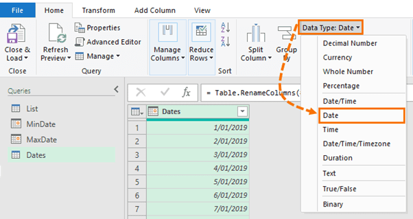 step 7 change type and rename column