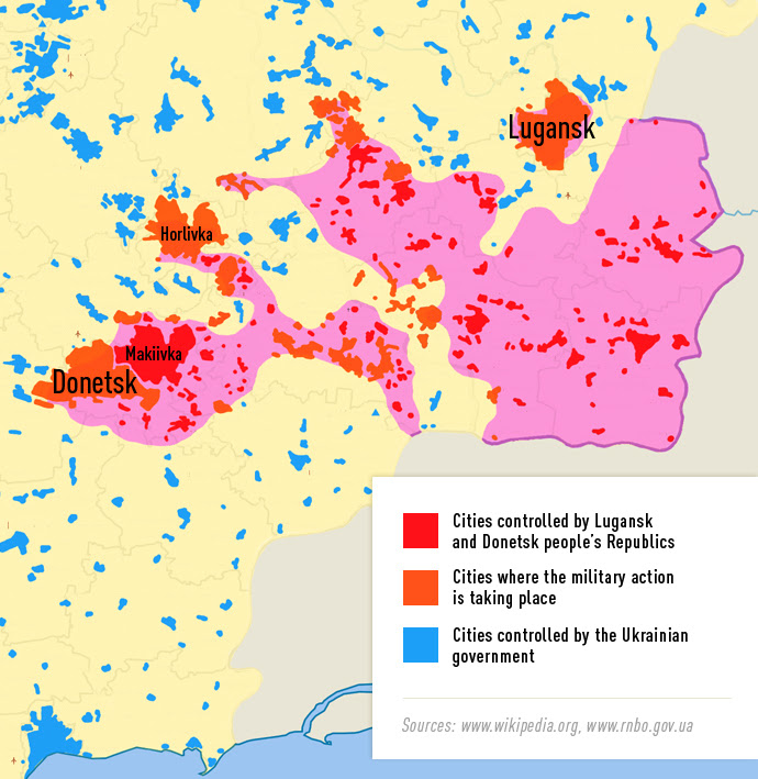 The general situation of the city of Luhansk in late July through mid August, 2014. As you can see, the city is surrounded like the Alamo was.