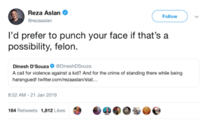 Reza Aslan calls for violence against falsely accused high school student, wants to “punch” Dinesh D’Souza’s face