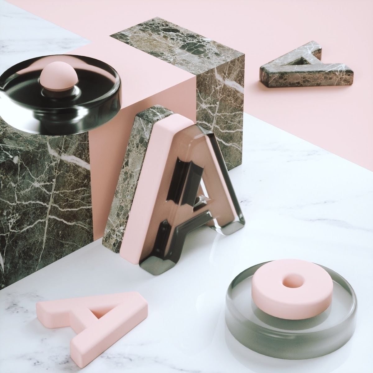 pink and marble 3D letter A