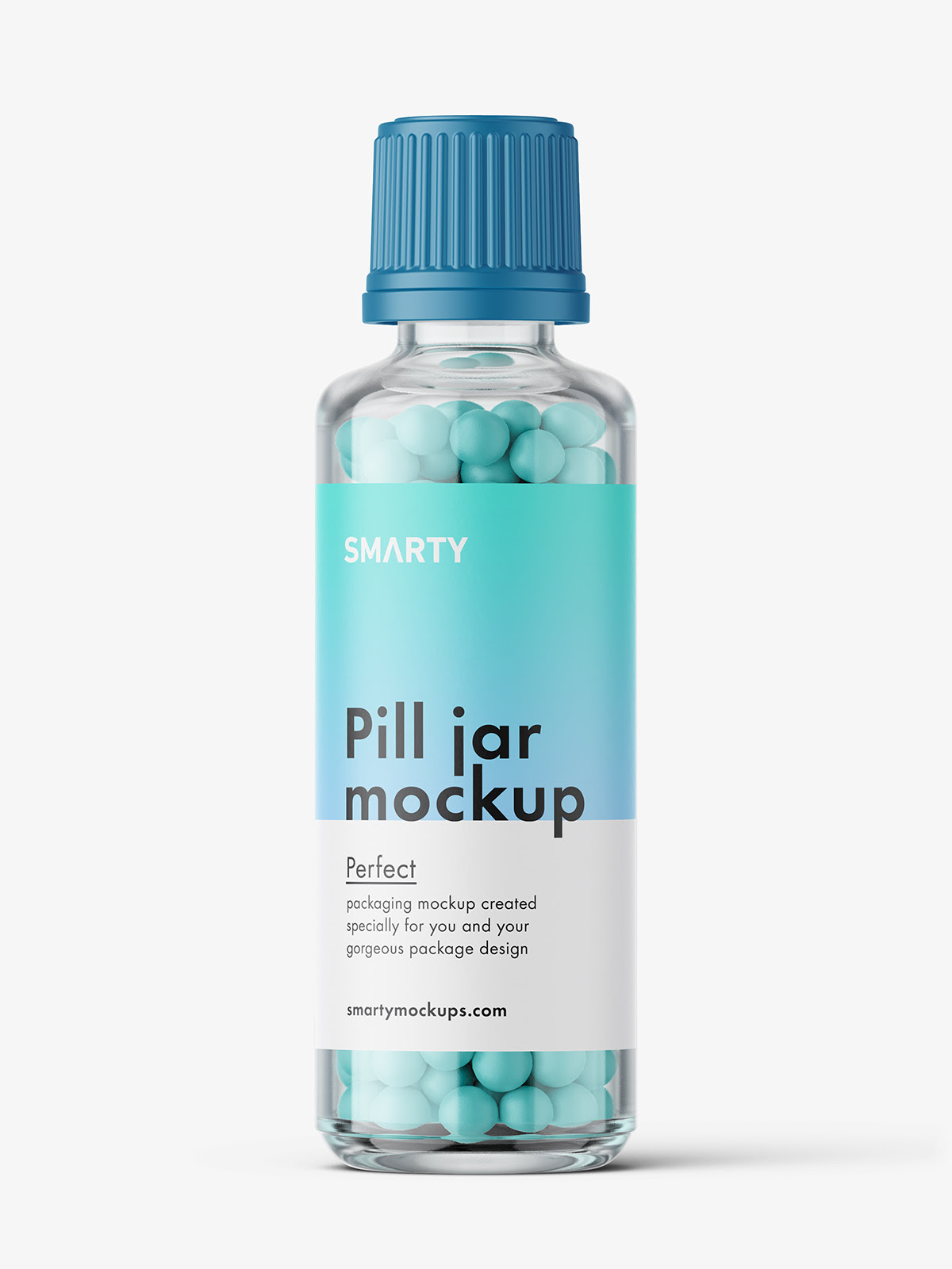 Clear bottle with pills mockup / 50 ml Smarty Mockups