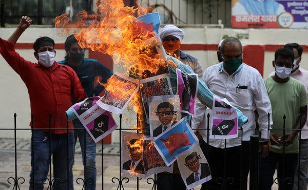 Members of India’s ruling Hindu nationalist Bharatiya Janata Party protesting against China in Mumbai on Friday.