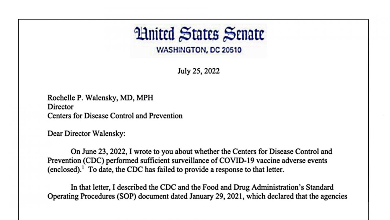 Sen. Johnson Points Out Conflicting CDC Statements on Surveillance of COVID-19 Vaccine Adverse Events Letter-1320x743