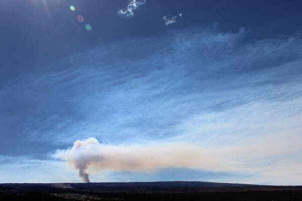 Color photograph of volcanic plume