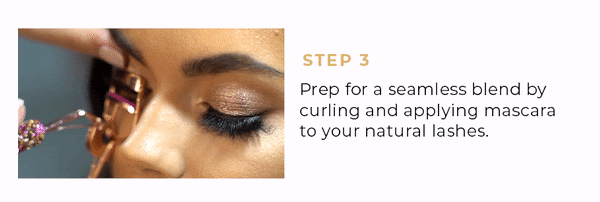 Step 3 - Prep for a seamless blend by curling and applying mascara to your natural lashes.