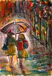 ACEO Walking in The Rain Umbrella Watercolor Illustration Painting Penny StewArt - Posted on Friday, April 3, 2015 by Penny Lee StewArt