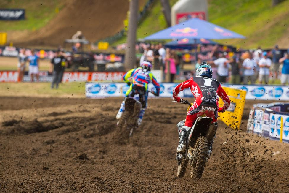 Roczen (near) and Barcia (far) battled for second in the championship all the way to the checkered flag.Photo: Simon Cudby
