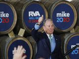 Democratic presidential candidate Mike Bloomberg gives his thumbs-up after speaking during a campaign event at Hardywood Park Craft Brewery in Richmond, Va., Saturday, Feb. 15, 2020. (James H. Wallace/Richmond Times-Dispatch via AP)