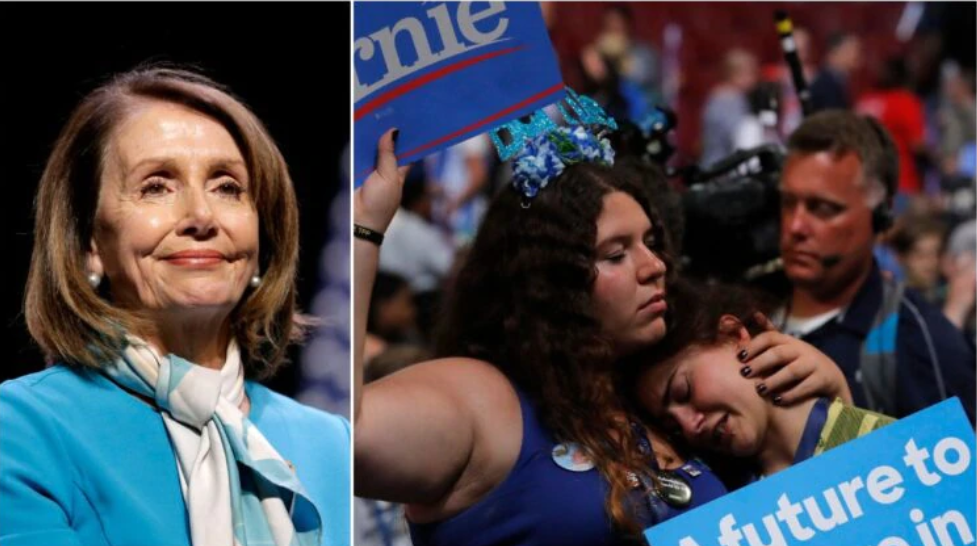 Nancy Pelosi and Bernie Sanders supporters