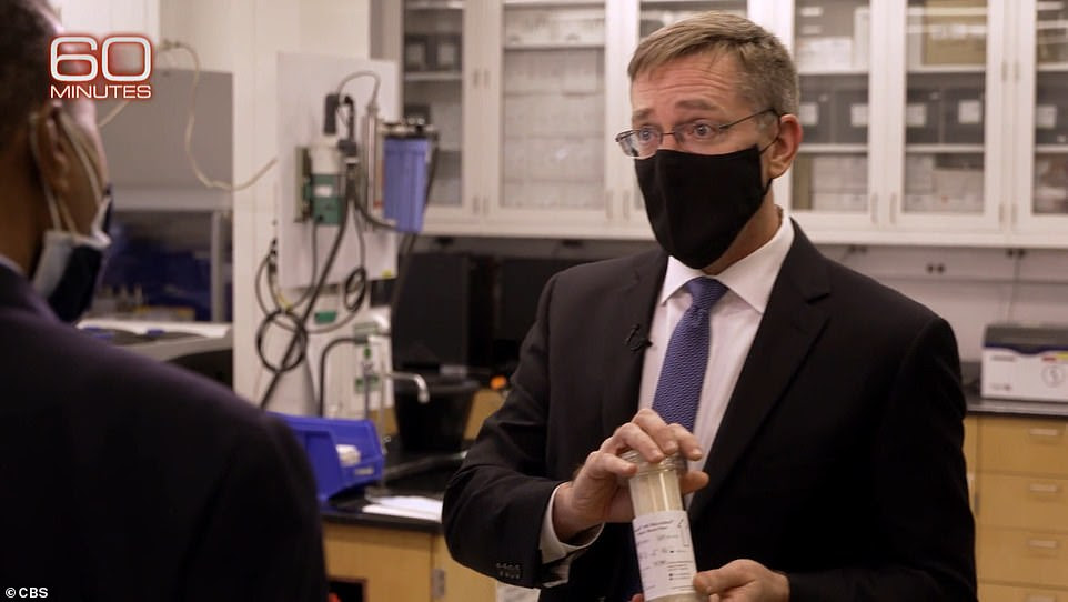 Hepburn shows off a filter attached to a dialysis machine and removes the virus from blood