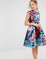 Closet London Closet Satin Floral Print Sleeveless Skater Dress