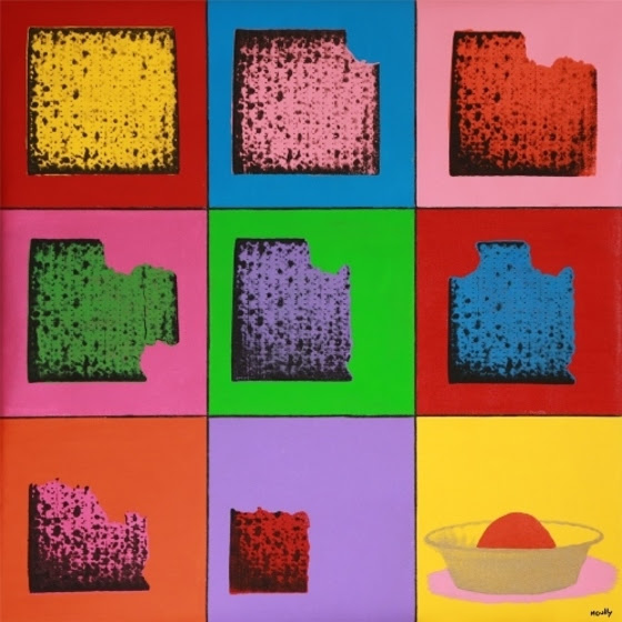 Artwork of Passover matzah in nine squares.