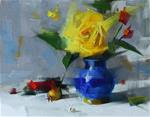 “Yellow Rose in Blue Vase" - Posted on Saturday, November 22, 2014 by Qiang Huang