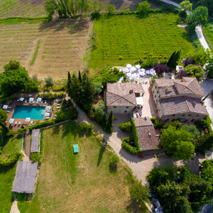 Large Tuscan estate aerial view with private pool