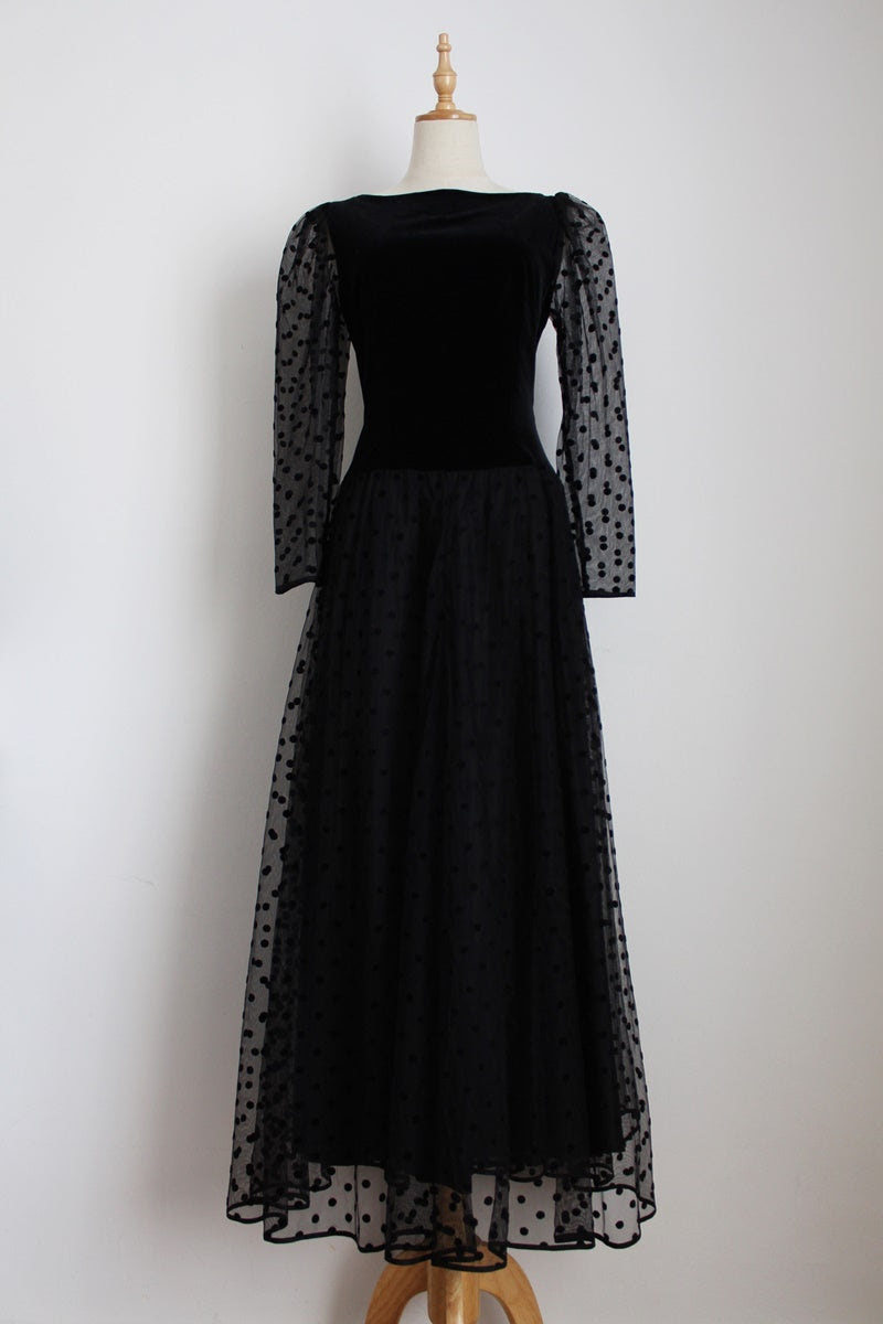 FINK MODELL VINTAGE VELVET POLKA DOT TULLE DRESS - SIZE 10