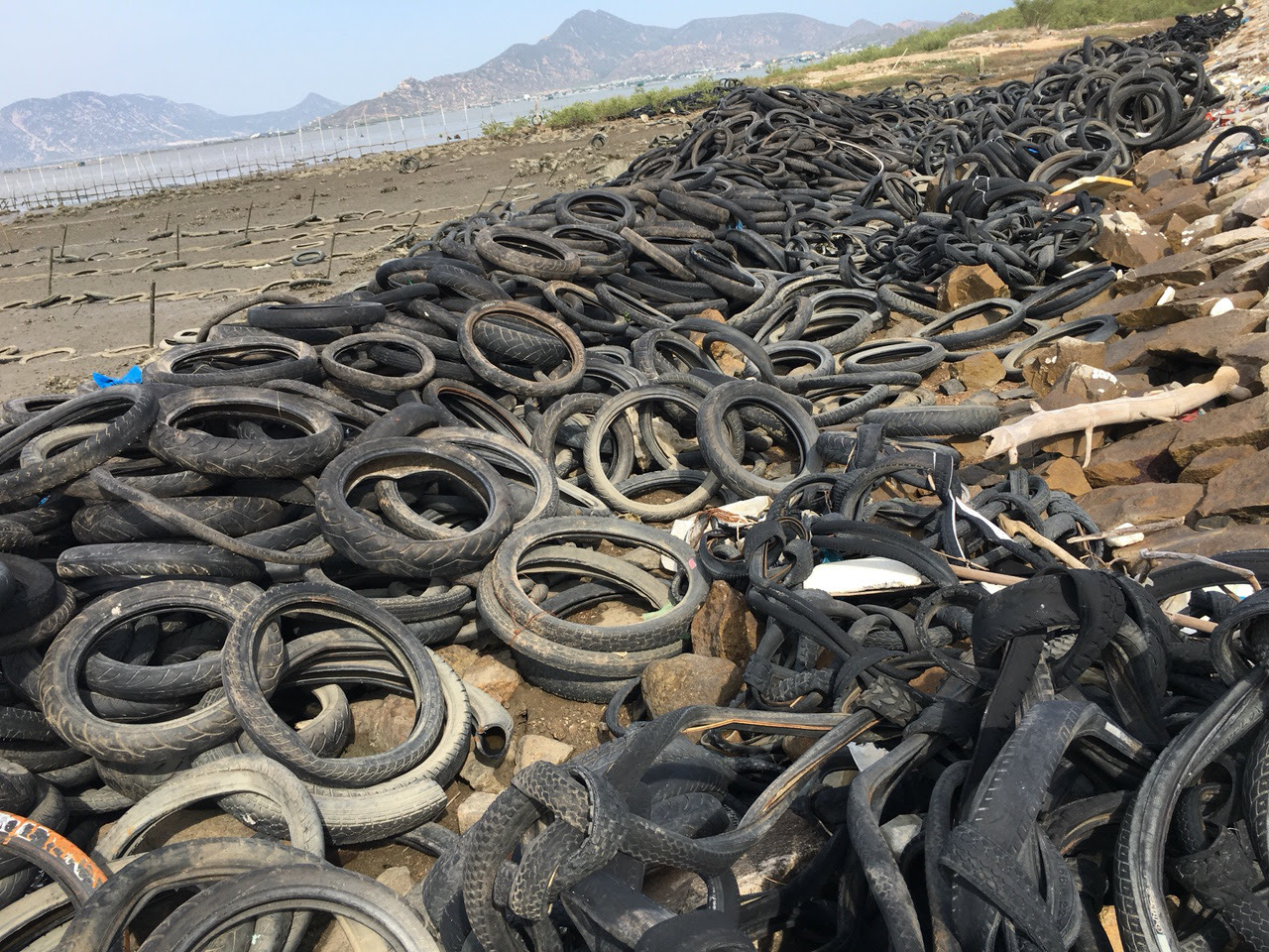 Hàng ngàn vỏ xe vứt tràn lan ở khu vực Đầm Nại - Ảnh 2.