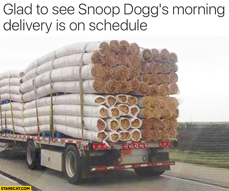 Glad to see Snoop Dogg’s morning delivery on schedule giant blunts joints on a truck