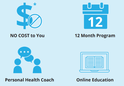No cost to you, 12 month program, personal health coach, and online education