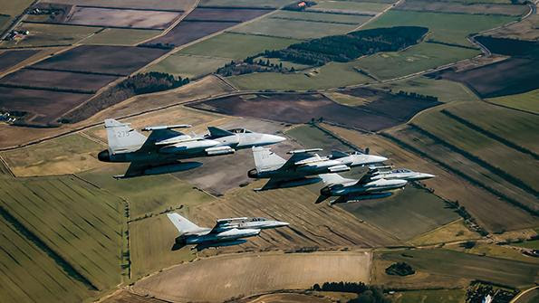 Swedish Air Force Saab Gripens and Royal Danish Air Force F-16