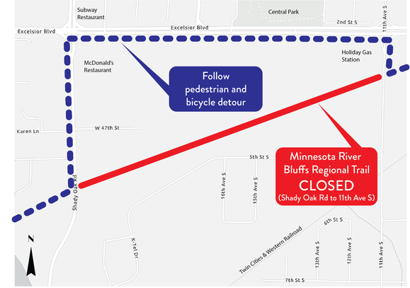 Minnesota River Bluffs Regional Trail Detour in Hopkins