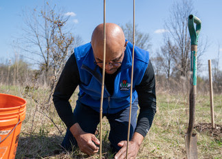 DNR Secretary Preston Cole planting a tree at Havenwoods State Forest in Milwaukee on Earth Day.