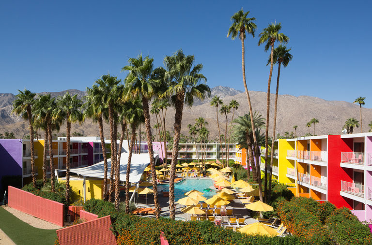 The rainbow-hued Saguaro in Palm Springs is a former Holiday Inn.