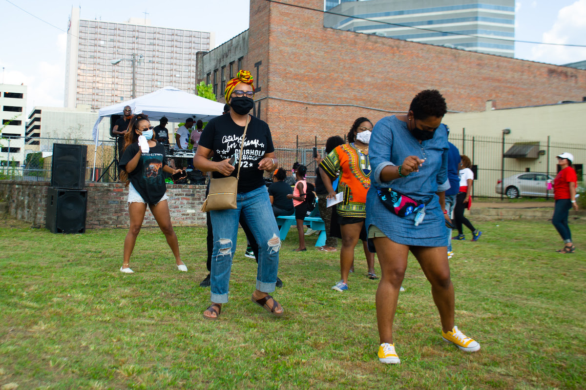 People dancing at the Jackson, Mississippi Juneteenth celebration.