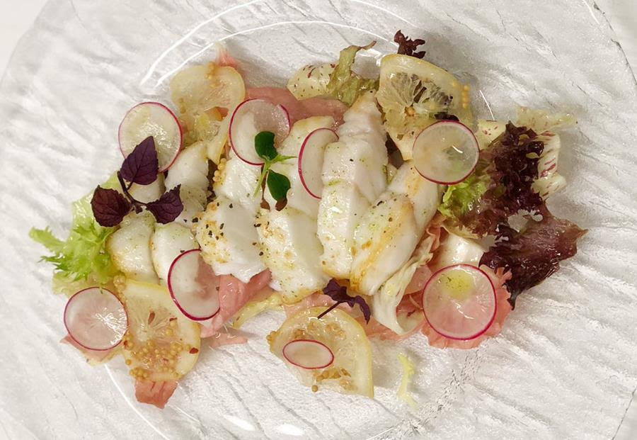Insalata di rombo e limone candidto ai semi di senape