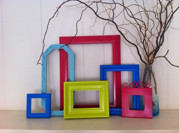 Frame Collage Funky Bright Home Decor Upcycled Vintage Frames Hollywood Regency Apartment Decor Quirky Decor