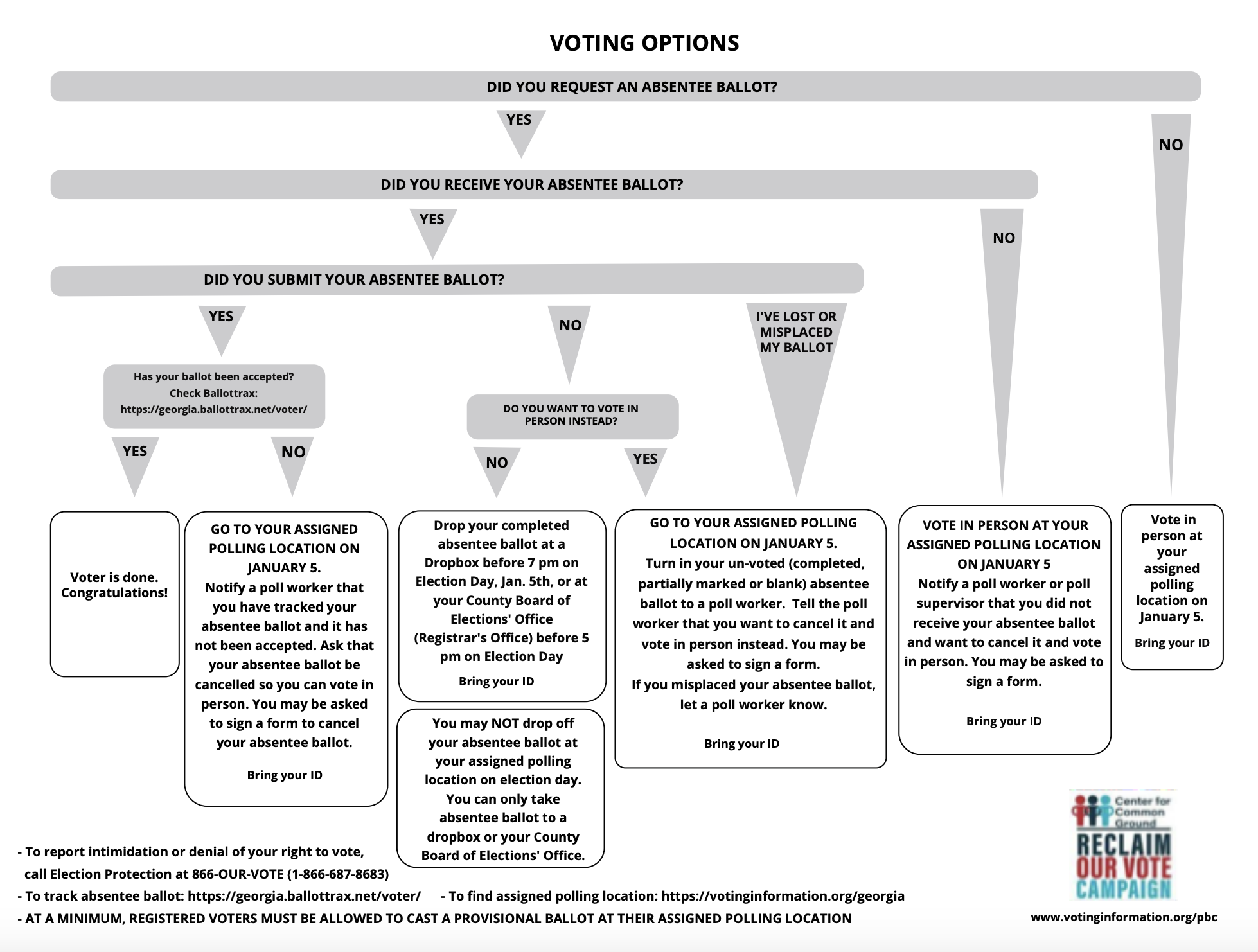 Voting options guide for Georgia Voters from Reclaim Our Vote.