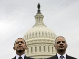 In this May 15, 2013, photo, President Barack Obama sits with Attorney General Eric Holder during the 32nd annual the National Peace Officers Memorial Service on Capitol Hill in Washington. (AP Photo/Pablo Martinez Monsivais) **FILE**