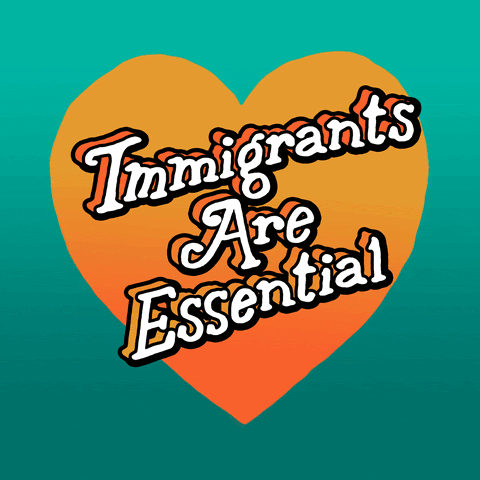 heart image with "immigrants are essential" written