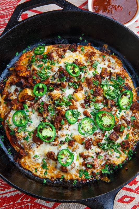 Crispy Chorizo and Potato Tortilla Skillet Pizza