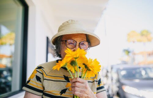 elderly person smelling