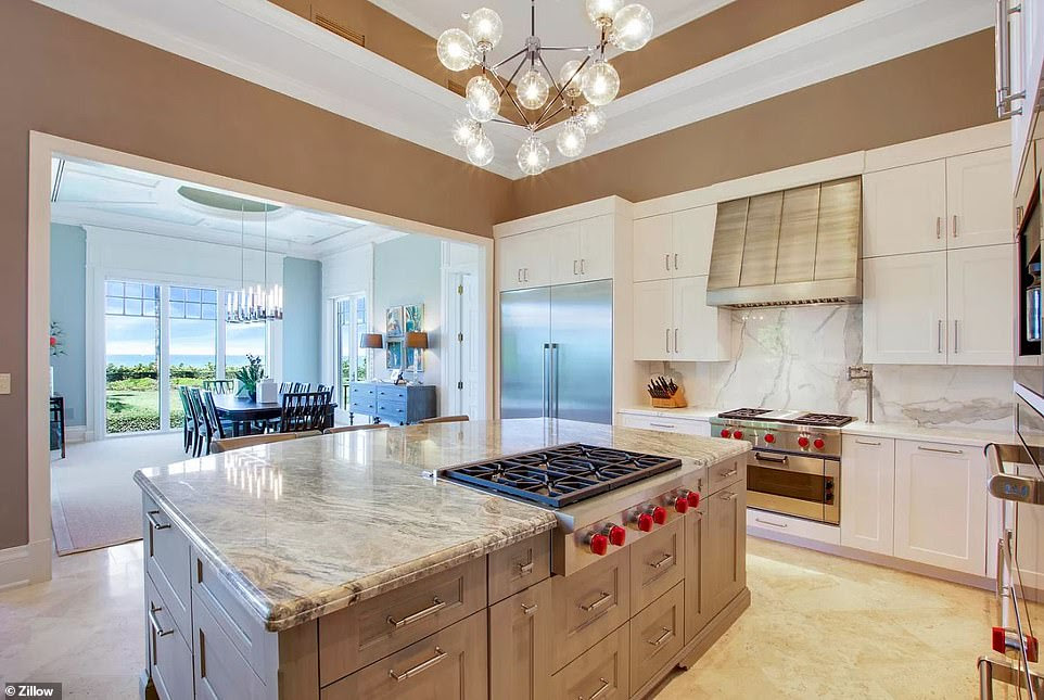 The house boasts a gourmet kitchen with two large stoves and give-star accommodations for guests