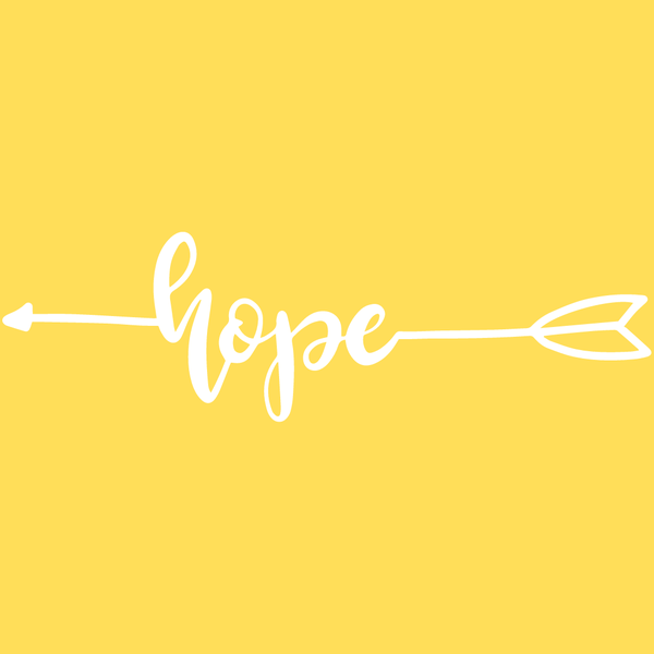 Yellow background and the word hope with an arrow