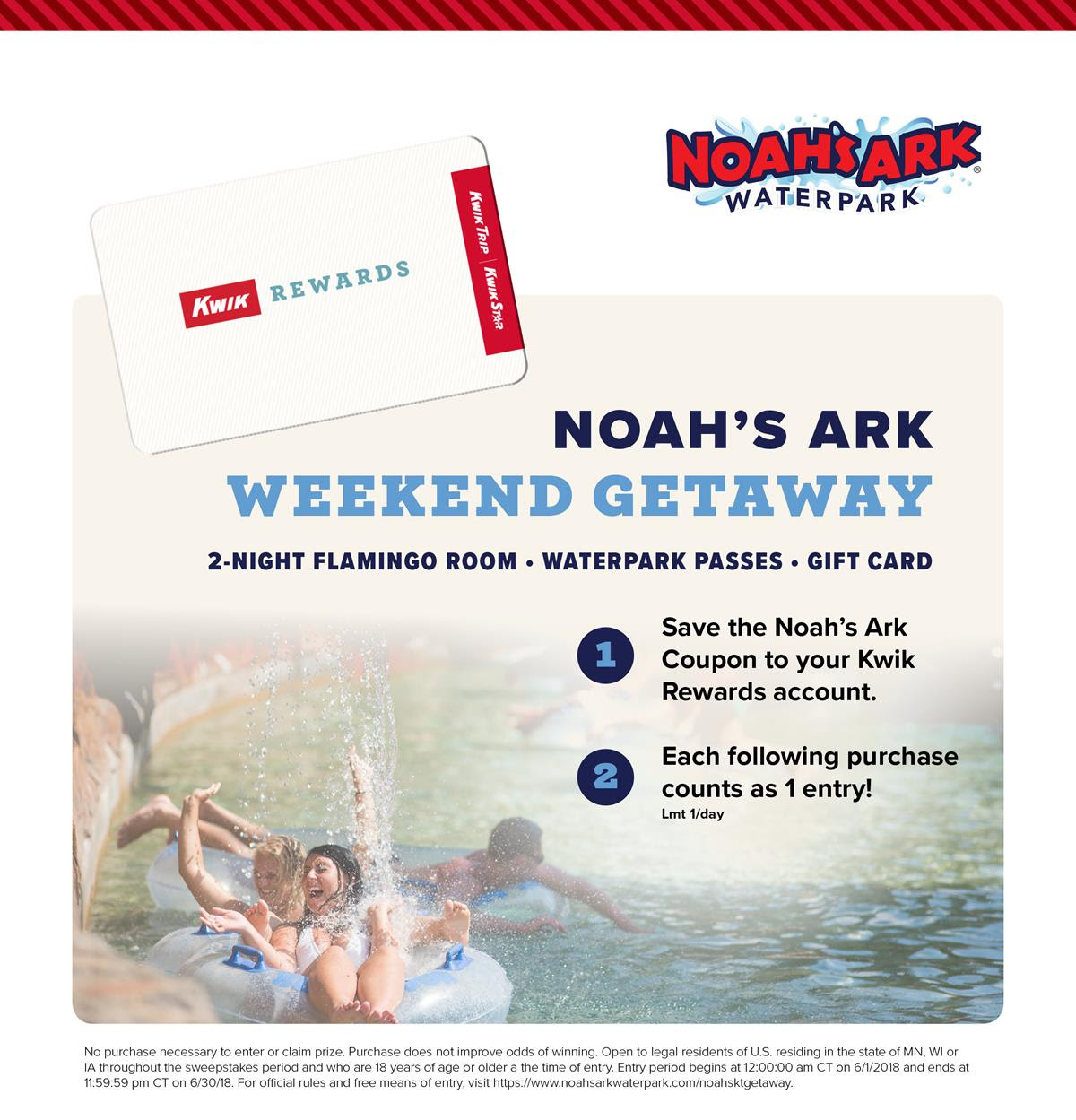 Save the coupon to your account for a chance to win a Noah's Ark Weekend Getaway!