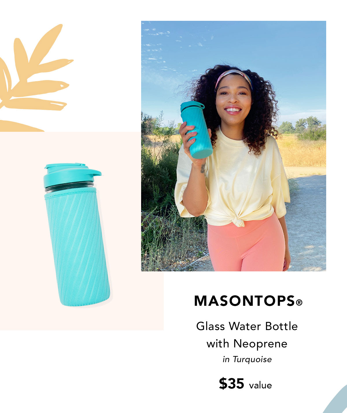Masontops® Glass Water Bottle with Neoprene in Turquoise $35 value