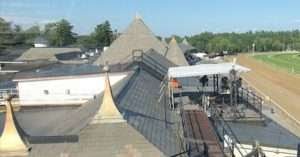 Present day view of the Warren-designed grandstand slate roof,