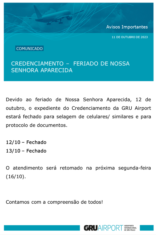 COMUNICADO CREDENCIAMENTO GRU AIRPORT