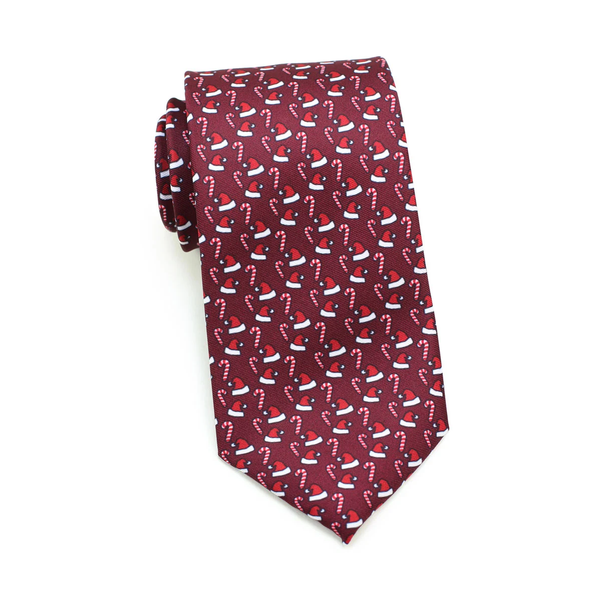 necktie with santa hats in cherry red color