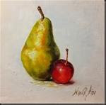 Pear and Crabapple. Oil on canvas panel 6” x 6” - Posted on Thursday, March 26, 2015 by Nina R. Aide