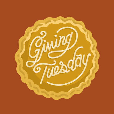 Image of a pie with the words "giving tuesday" written on it
