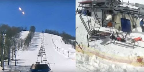 People Pointing to the Sky as ‘Alien Ships’ Appear Above Ski Resort – Ski Lift Goes Out of Control! (Video)