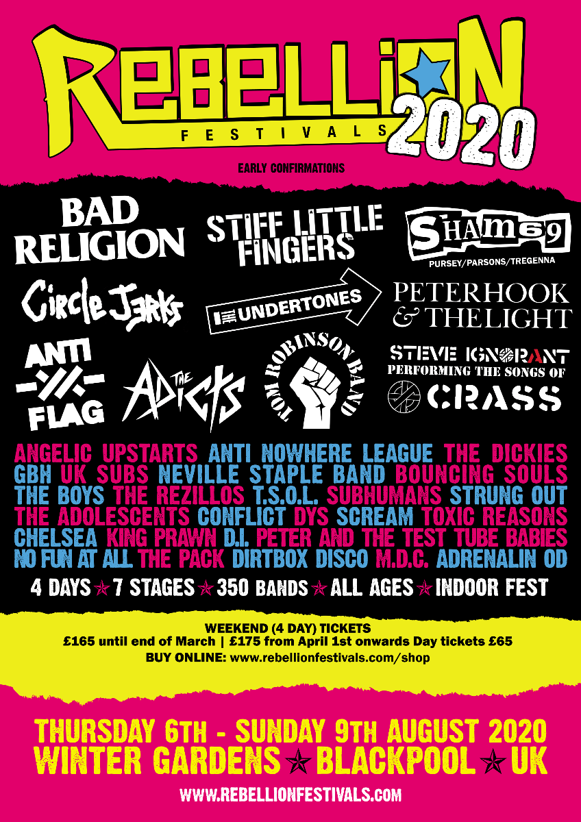 Rebellion Festival returns August 6th - 9th 2020! Many more bands