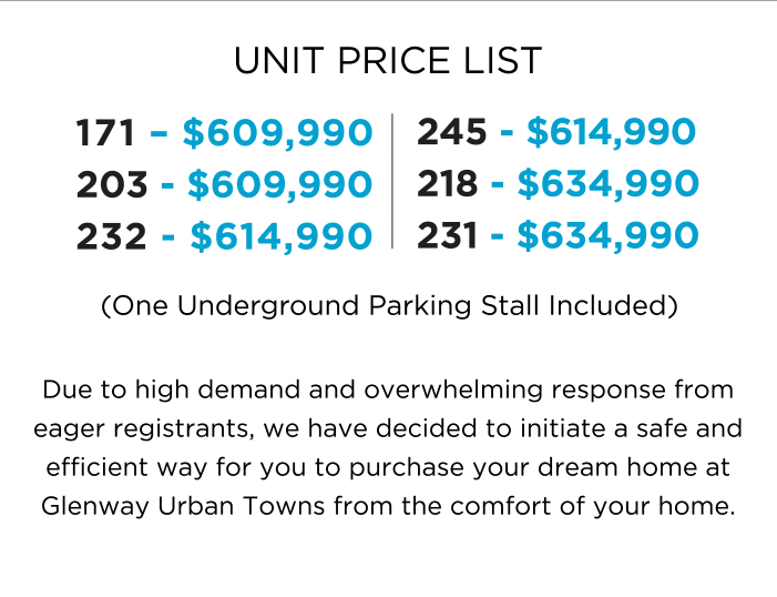 Due to high demand and overwhelming response from eager registrants, we have decided to initiate a safe and efficient way for you to purchase your dream home at Glenway Urban Towns from the comfort of your home.