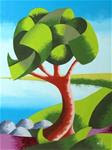 Mark Webster - Abstract Geometric Oak Tree Lake Landscape Oil Painting - Posted on Tuesday, November 25, 2014 by Mark Webster