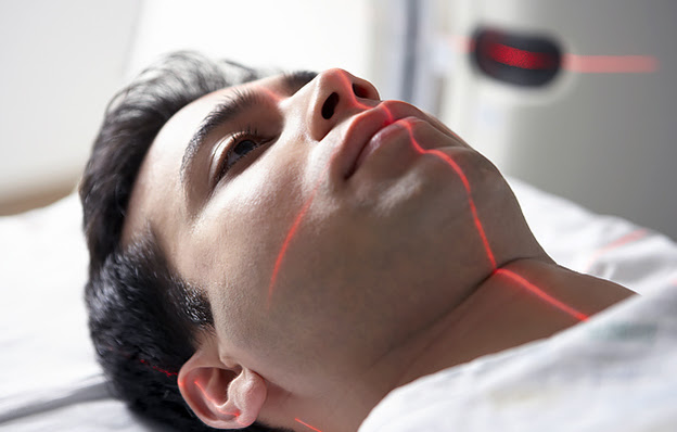 A patient getting a head scan.