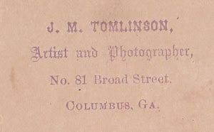 Backmark of a carte de visted by James M. Tomlinson, ca. 1872